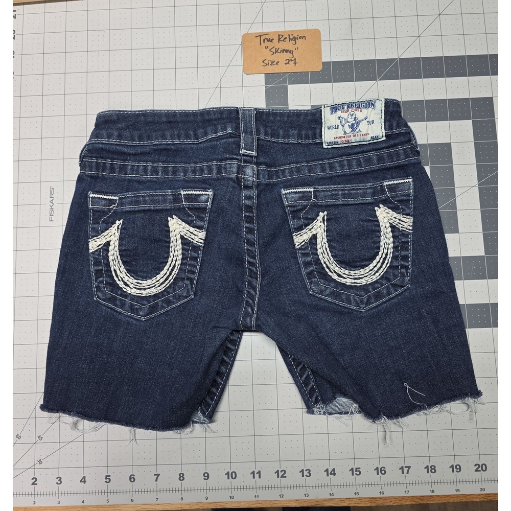 True Religion Skinny Jean Shorts Dark Wash
